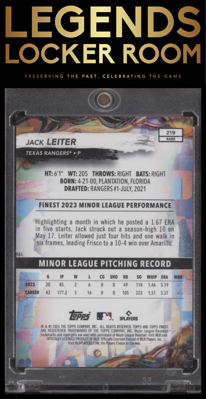 2024 Finest #219 Jack Leiter Blue Checkerboard Refractors #/49