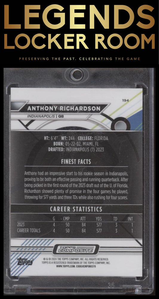 2023 Topps Composite #194 Anthony Richardson Finest Purple Refractor #/250