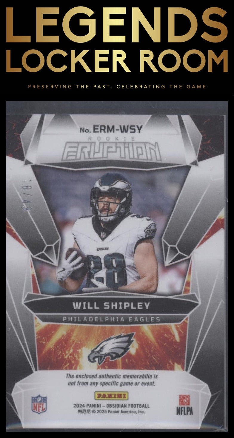2024 Panini Obsidian - Rookie Eruption Materials Purple #48 Will Shipley #/49